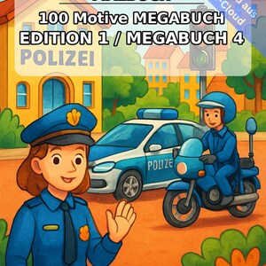 Police Coloring Book for Kids – 100 Coloring Pages – PDF Download E1/B4 (DIN-A4) – Gift, Activity, Advent Calendar, Birthday image 2