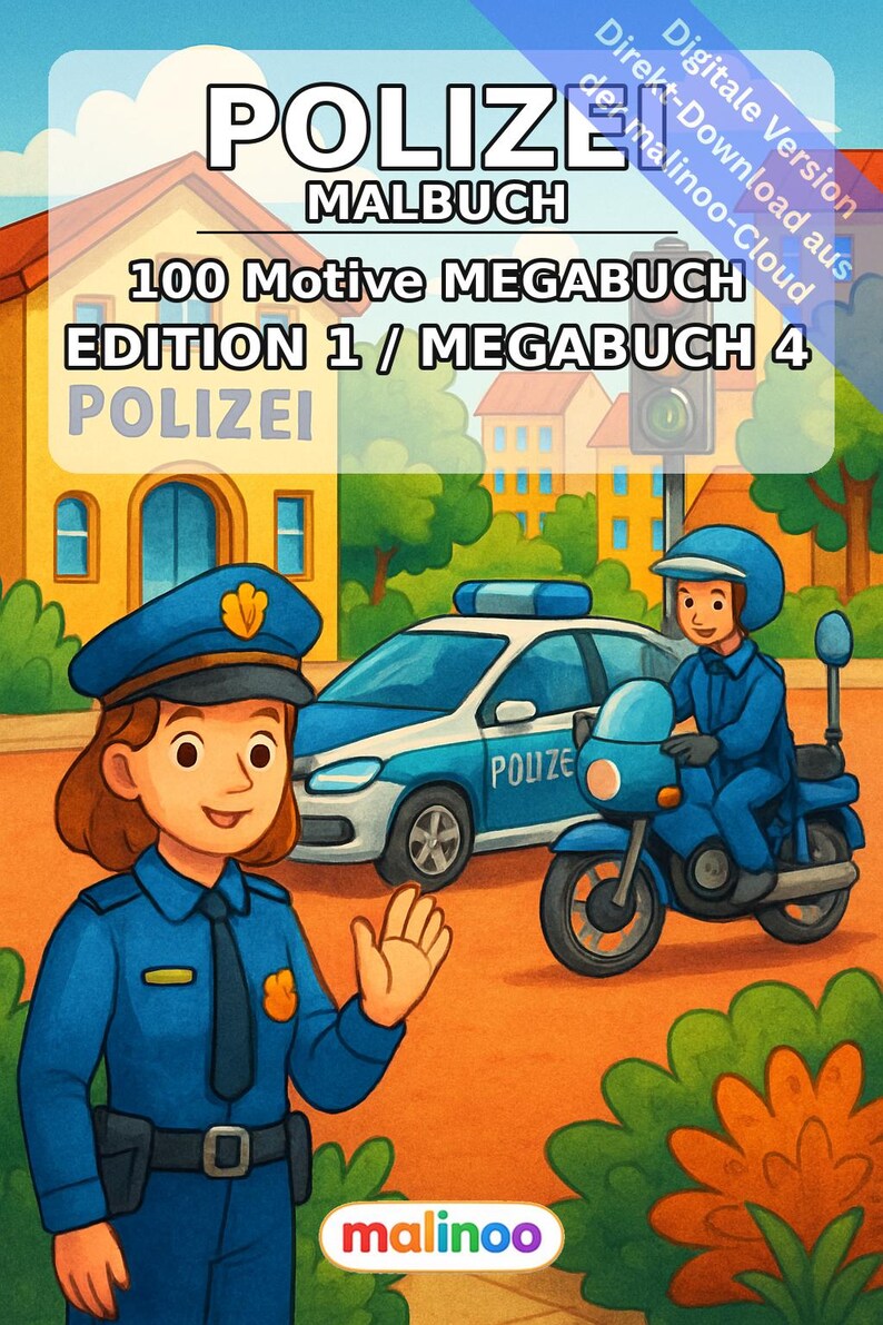 Police Coloring Book for Kids – 100 Coloring Pages – PDF Download E1/B4 (DIN-A4) – Gift, Activity, Advent Calendar, Birthday image 2