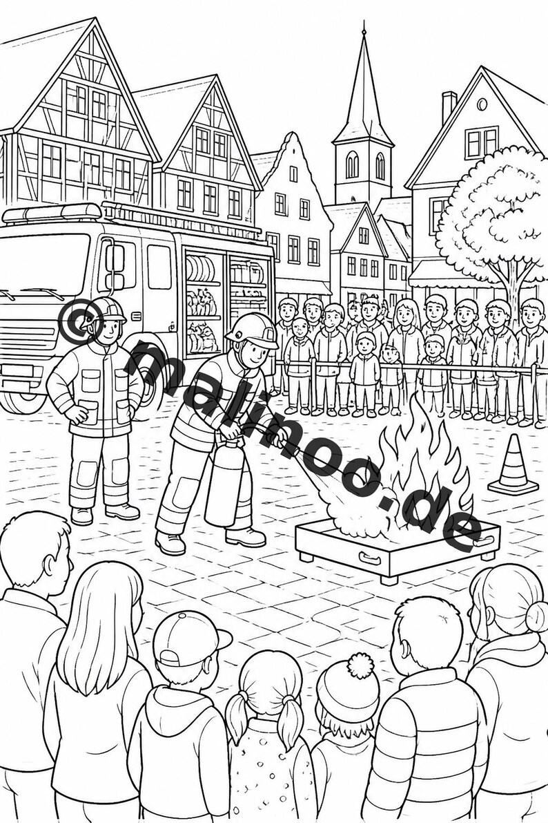 Feuerwehr Malbuch PDF Download digital – 50 Ausmalbilder für Kinder – Band 02 Edition 1 (DIN-A4) Bild 20