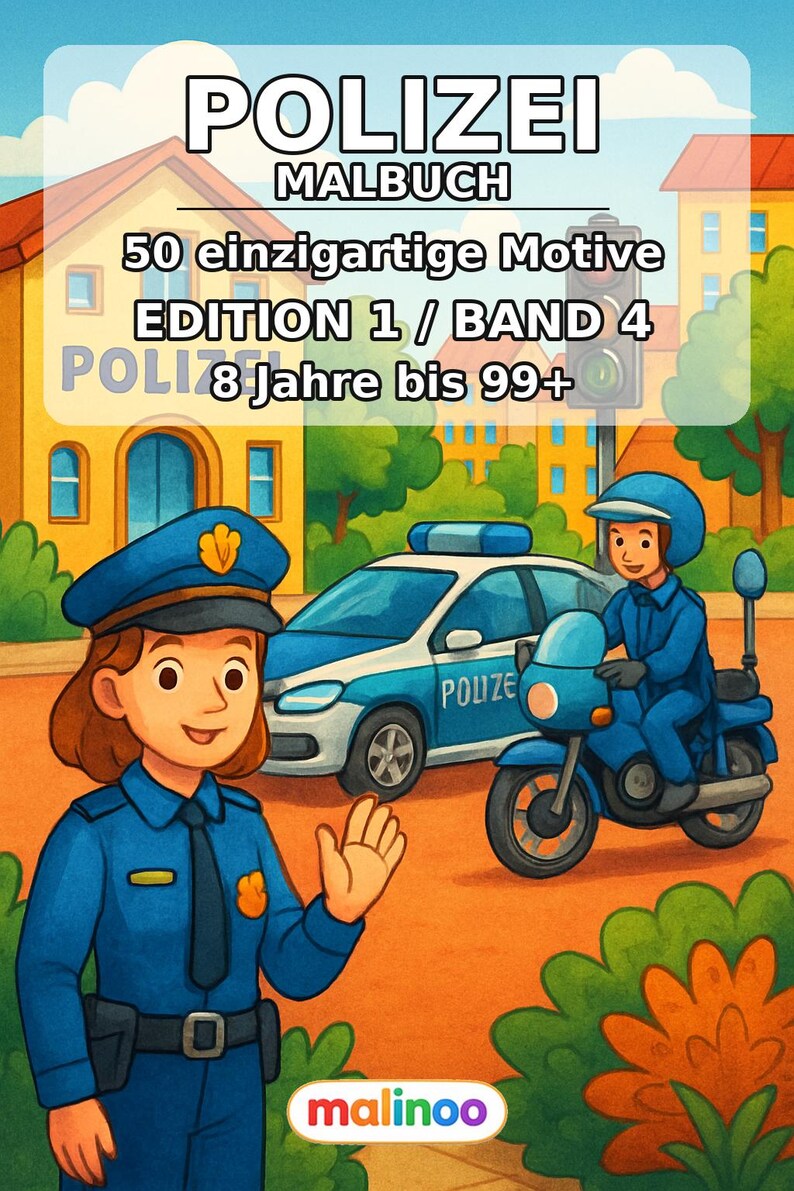 Polizei Malbuch PDF Download digital – 50 Ausmalbilder für Kinder – Band 04 Edition 1 (DIN-A4) Bild 1