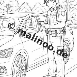 Police coloring book, printed, unbound – 100 coloring pages for children – MEGA BOOK 01 Edition 1 (DIN A4) image 18