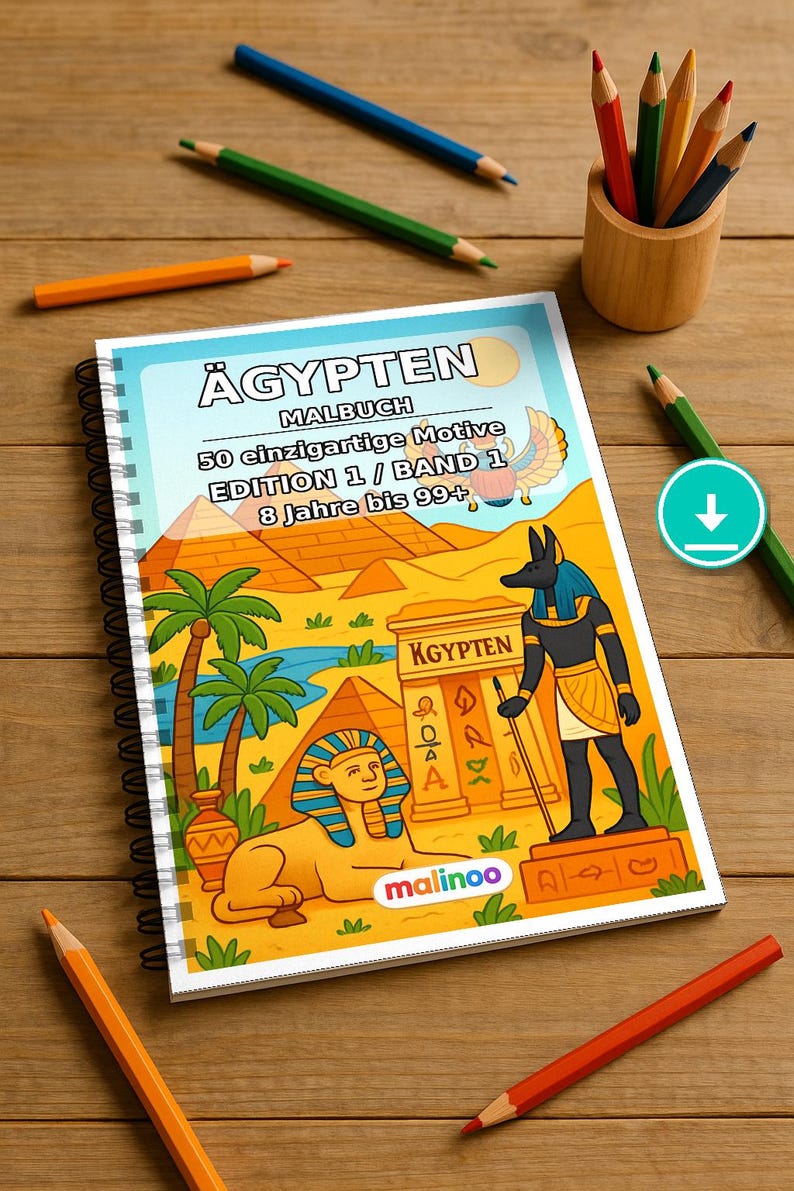 Libro para colorear de Egipto en formato PDF (descarga digital): 50 páginas para colorear para niños – Volumen 1, Edición 1 (DIN-A4) imagen 1