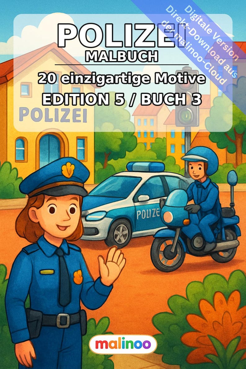 Police Coloring Book for Kids – 20 Coloring Pages – PDF Download E1/B3 (DIN-A4) – Party Favor, Gift, Children's Birthday Party, Party Favor image 2