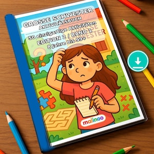 Instant PDF download – Last-minute gift: Big Sister Puzzle Book to print with 50 puzzle and activity pages E1/B2 image 1