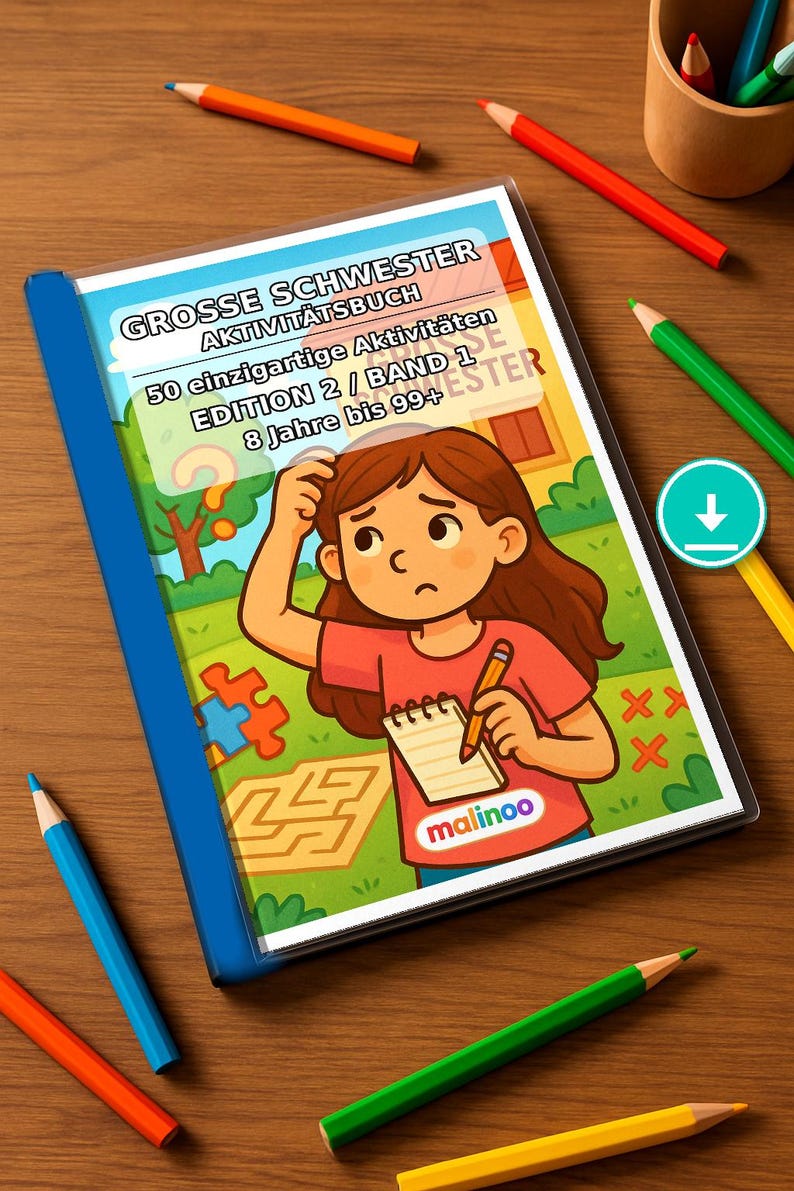 Instant PDF download – Last-minute gift: Big Sister Puzzle Book to print with 50 puzzle and activity pages E1/B2 image 1