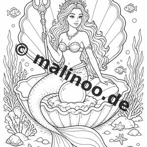 Livre de coloriage de sirènes pour enfants – 100 pages à colorier – Téléchargement PDF E1/B3 (DIN-A4) – Cadeau, activité, calendrier de l'Avent, anniversaire image 7