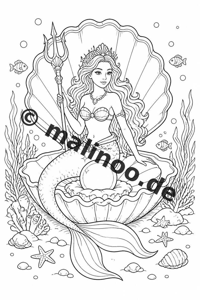 Livre de coloriage de sirènes pour enfants – 100 pages à colorier – Téléchargement PDF E1/B3 (DIN-A4) – Cadeau, activité, calendrier de l'Avent, anniversaire image 7