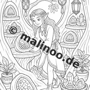 Elf Coloring Book for Children – 100 Coloring Pages – PDF Download E1/B1 (DIN-A4) – Gift, Activity, Advent Calendar, Birthday image 4