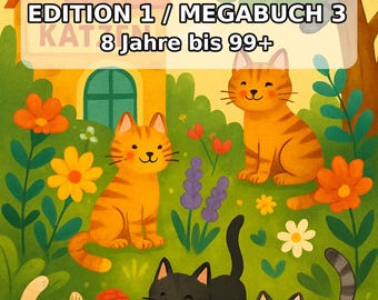 猫の塗り絵、印刷製本済み – 子供向け塗り絵ページ100枚 – メガブック03 第1版 – 両面印刷（DIN A4サイズ）