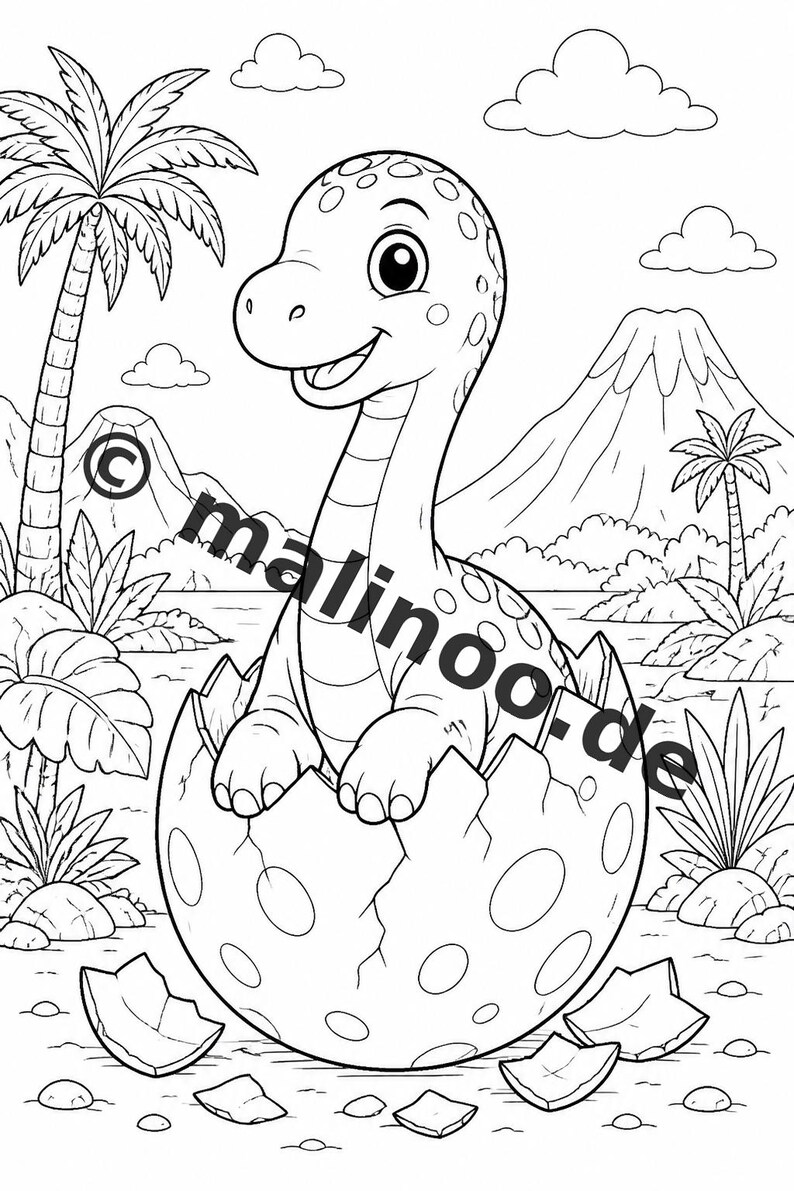 Baby Dinosaur Coloring Book PDF Download Digital – 50 Coloring Pages for Children – Volume 2 Edition 1 (DIN A4) image 10