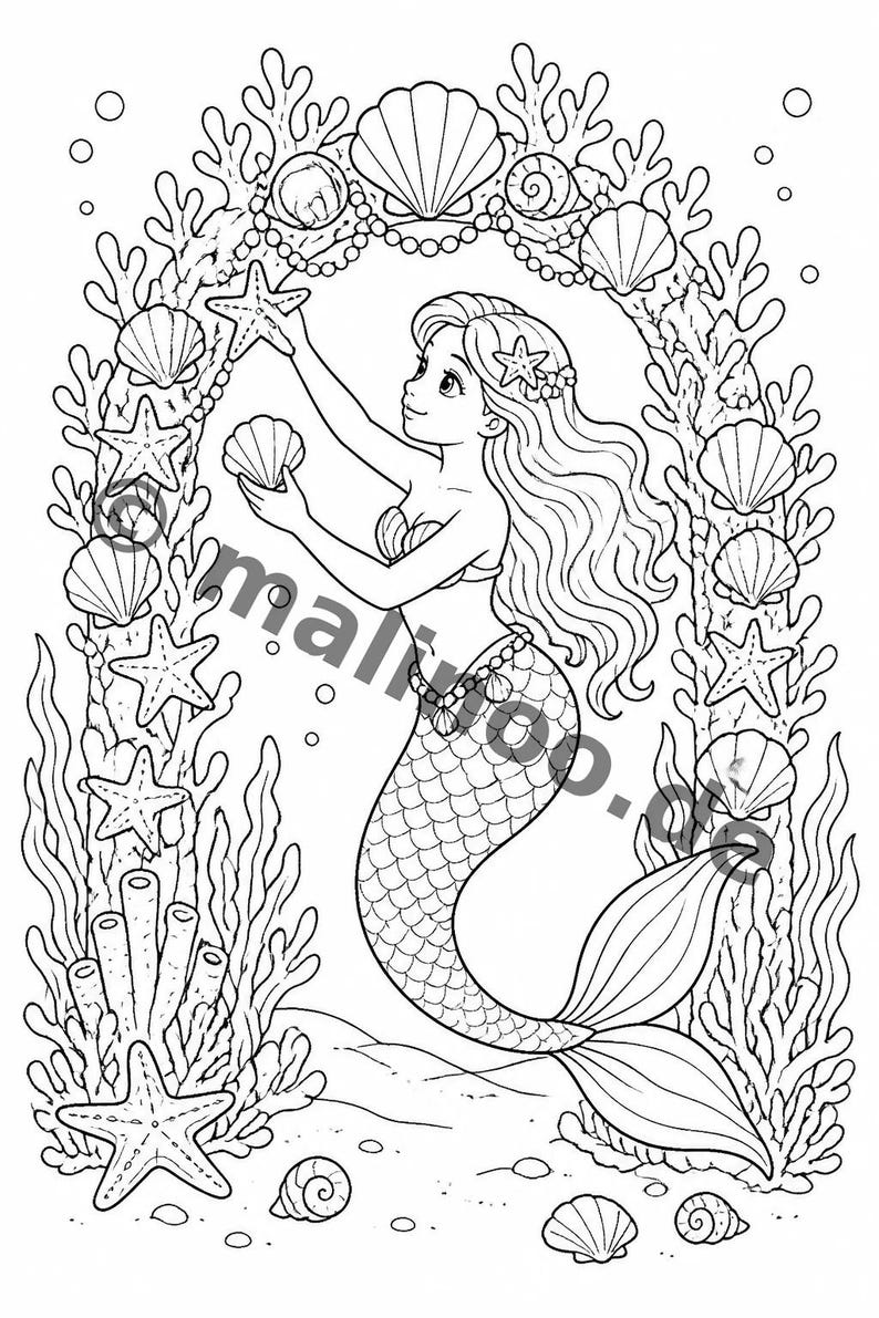 Livre de coloriage et de dessin de sirènes pour enfants – Activité pour les salles d'attente, les cabinets médicaux et les restaurants – 100 pages à colorier (format A4) E3 image 13