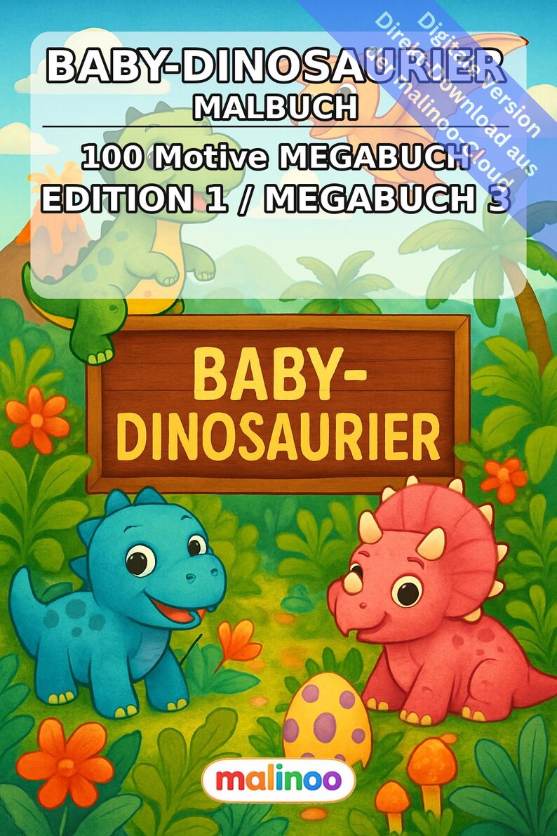 Baby Dinosaurs Coloring Book for Kids – 100 Coloring Pages – PDF Download E1/B3 (DIN-A4) – Gift, Activity, Advent Calendar, Birthday image 2
