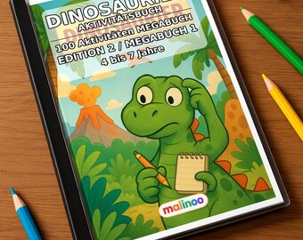 Dinosaurier Aktivitätsbuch Kinder – 100 Rätsel- und Aktivitätsseiten – gedruckt+gebunden E1/B1, 2-seitig (DIN-A4) – Geschenk, Beschäftigung