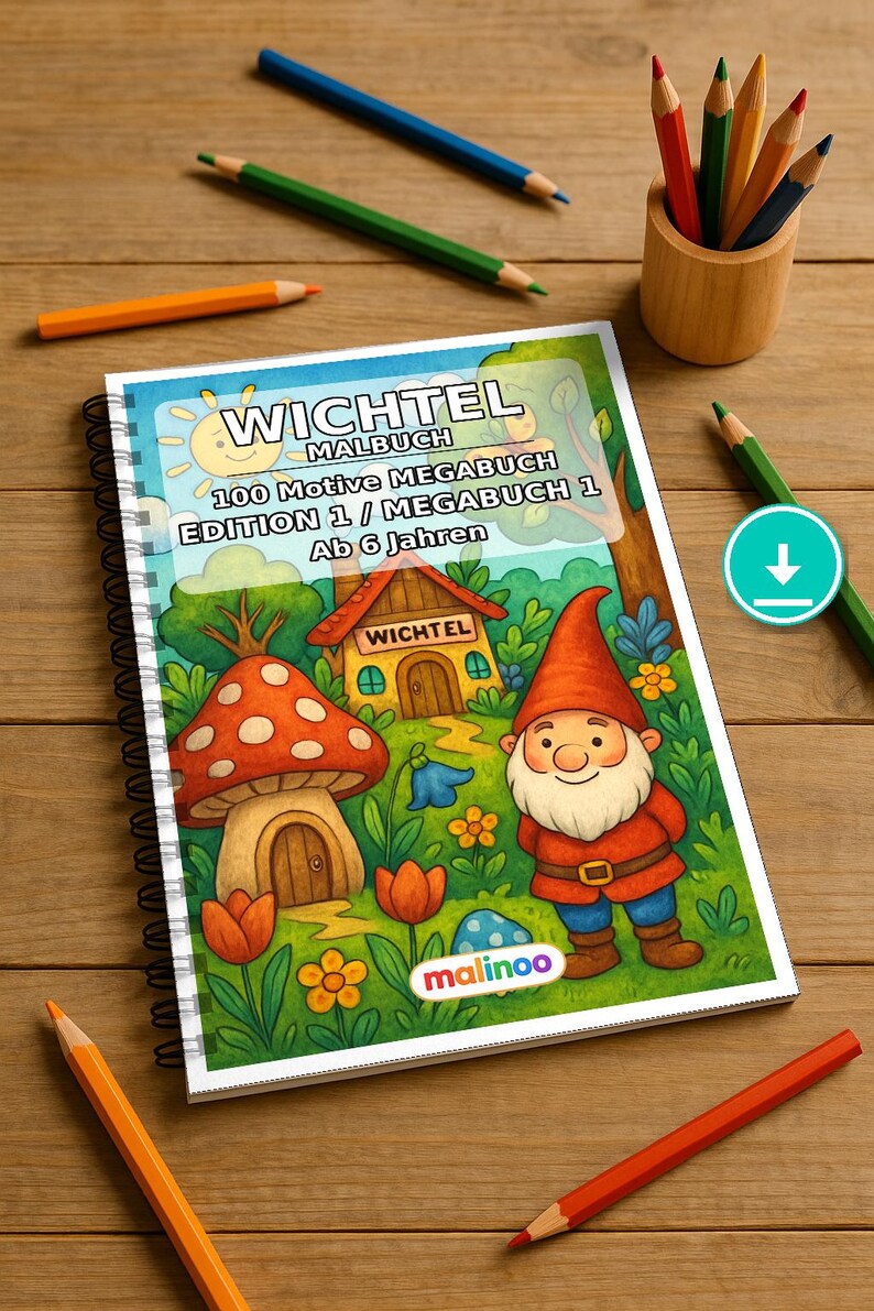 Wichtel Malbuch PDF Download digital – 100 Ausmalbilder für Kinder – MEGABUCH 01 Edition 1 (DIN-A4) image 1