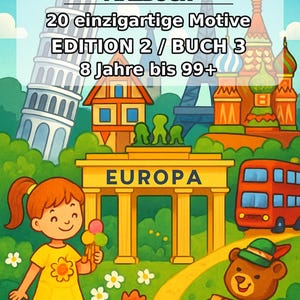Europa Malbuch Kinder – 20 Ausmalbilder – PDF Download E1/B3 (DIN-A4) – Mitgebsel, Geschenk, Kindergeburtstag, Gastgeschenk Bild 2