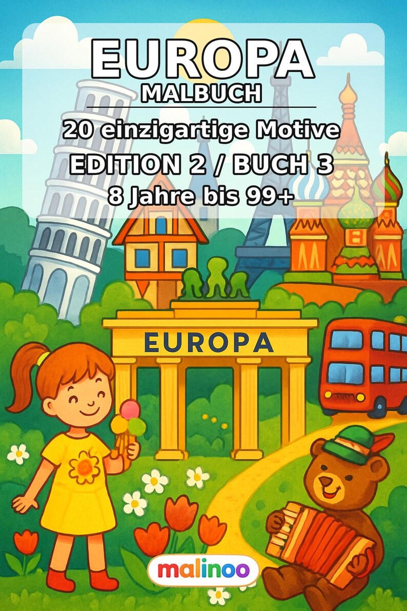 Europa Malbuch Kinder – 20 Ausmalbilder – PDF Download E1/B3 (DIN-A4) – Mitgebsel, Geschenk, Kindergeburtstag, Gastgeschenk Bild 2