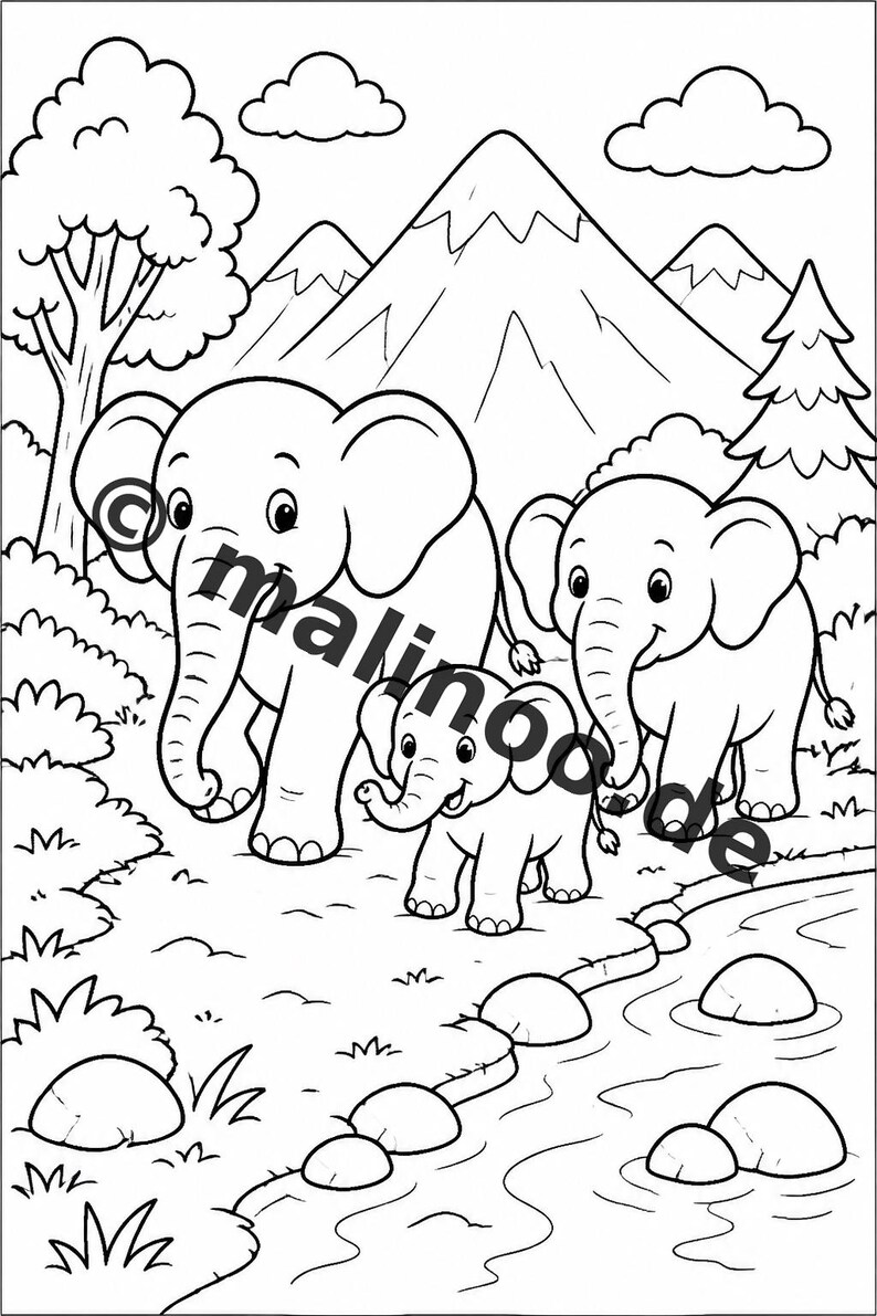 Elephant coloring book to print for children – promotes fine motor skills and concentration – 50 coloring pages (PDF) E2/B1 image 8