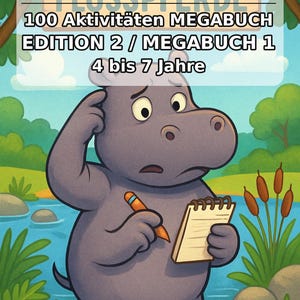 Plantilla imprimible para uso doméstico, imprimibles ilimitados: Hojas de rompecabezas de hipopótamos para imprimir con 100 páginas de rompecabezas y actividades (PDF) E1 imagen 2