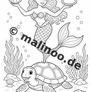 Libro para colorear de sirenas para niños – 100 páginas para colorear – Descarga en PDF E1/B4 (DIN-A4) – Regalo, actividad, calendario de adviento, cumpleaños imagen 8