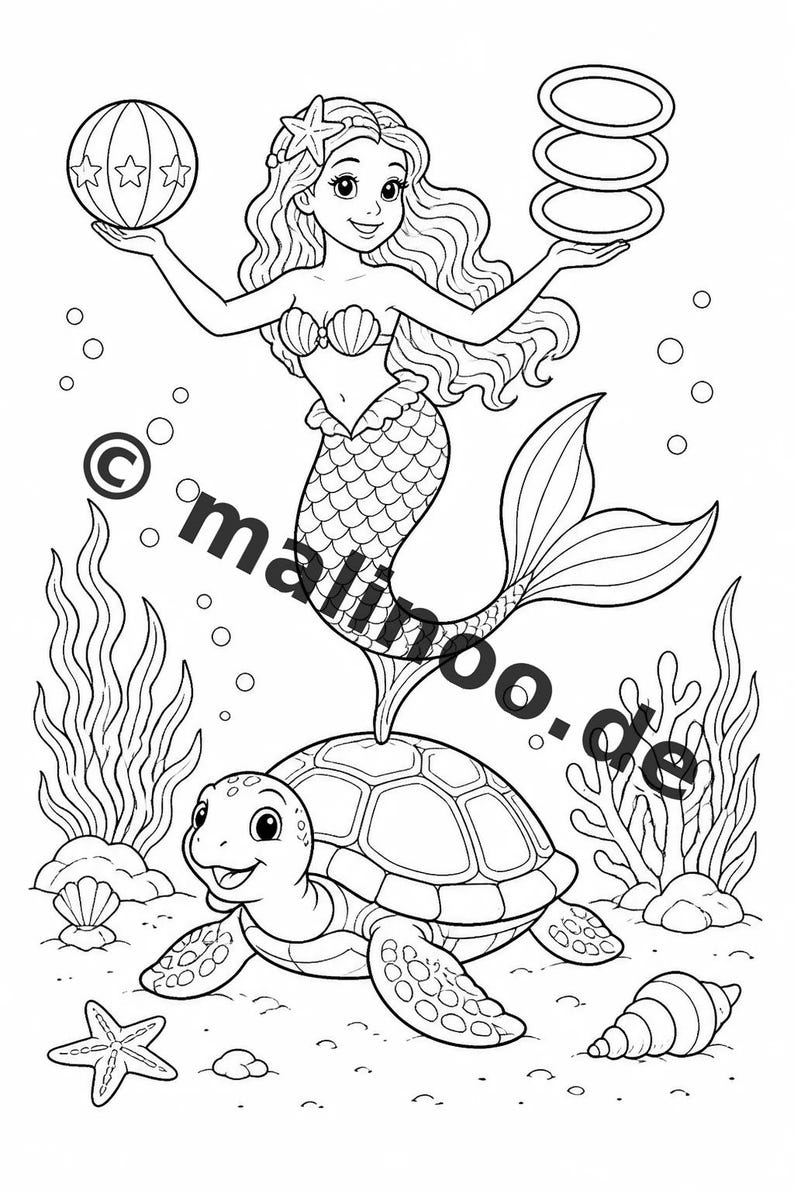 Libro para colorear de sirenas para niños – 100 páginas para colorear – Descarga en PDF E1/B4 (DIN-A4) – Regalo, actividad, calendario de adviento, cumpleaños imagen 8