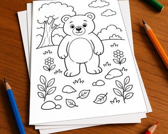 Bären Malbuch Kinder – 50 Ausmalbilder – gedruckt+lose E1/B1 (DIN-A4) – Geschenk, Reisebeschäftigung, Geburtstag, Beschäftigung
