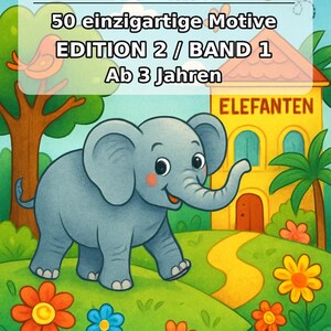 Elephant Coloring Book for Kids – 50 Coloring Pages – PDF Download E1/B1 (DIN-A4) – Gift, Travel Activity, Birthday, Activity image 2