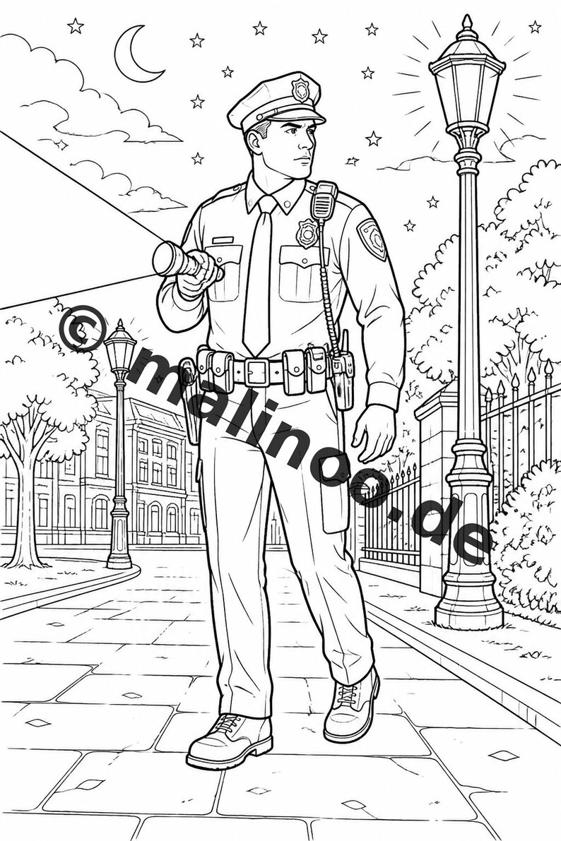 Police Coloring Book for Kids – 50 Coloring Pages – PDF Download E1/B5 (DIN-A4) – Gift, Travel Activity, Birthday, Keeps Entertaining image 5