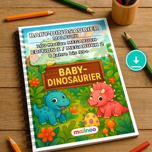 Libro para colorear de dinosaurios bebés en formato PDF (descarga digital): 100 páginas para colorear para niños – MEGA LIBRO 02 Edición 1 (DIN A4) imagen 1