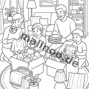 引っ越しします！子供向け塗り絵 – リラックスとマインドフルネスのための塗り絵 – 20ページ (PDF) E1/B1 画像 11