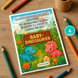Baby Dinosaurs Coloring Book for Kids – 20 Coloring Pages – PDF Download E1/B3 (DIN-A4) – Party Favor, Gift, Children's Birthday Party, Party Favor image 1