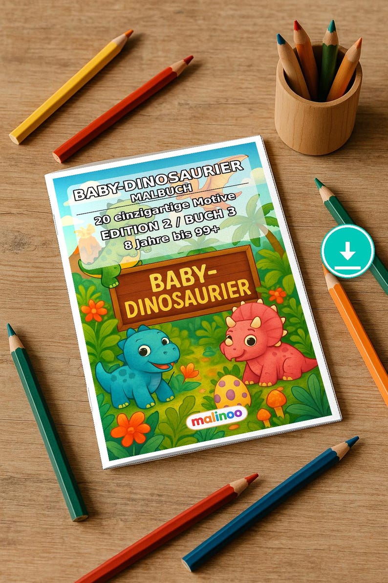 Baby Dinosaurs Coloring Book for Kids – 20 Coloring Pages – PDF Download E1/B3 (DIN-A4) – Party Favor, Gift, Children's Birthday Party, Party Favor image 1