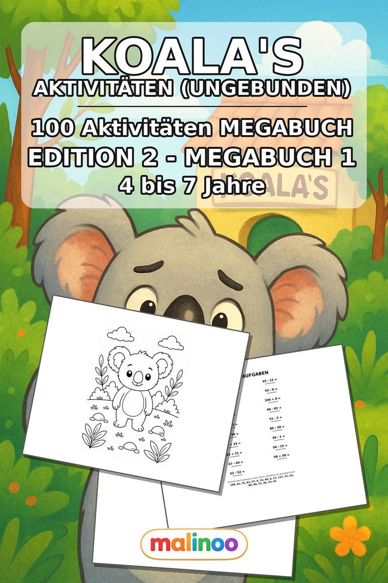 Koala's Activity Book for Children – 100 Puzzle and Activity Pages – Printed + Loose E1/B1 (DIN A4) – Gift, Activity, Advent Calendar image 2