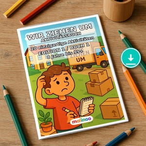引っ越しパズルブック - 8歳以上向け印刷可能 - パズル20ページ - PDF即時ダウンロード - 直前ギフト E1/B1 画像 1