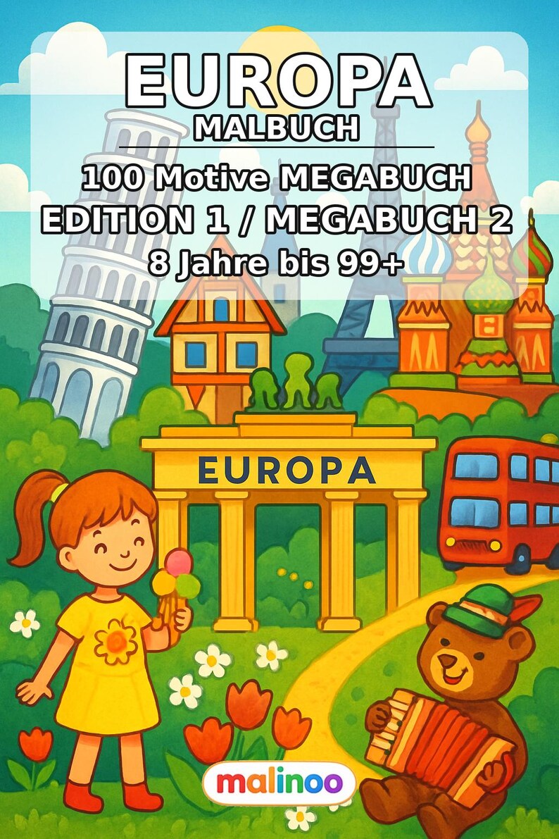 Europa Malbuch PDF Download digital – 100 Ausmalbilder für Kinder – MEGABUCH 02 Edition 1 (DIN-A4) Bild 2