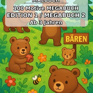 Berenkleurboek voor kinderen – 100 kleurplaten – PDF-download E1/B2 (DIN-A4) – Cadeau, activiteit, adventskalender, verjaardag afbeelding 2