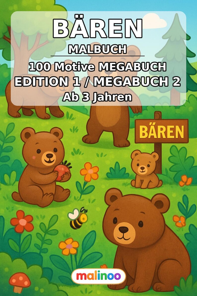 Berenkleurboek voor kinderen – 100 kleurplaten – PDF-download E1/B2 (DIN-A4) – Cadeau, activiteit, adventskalender, verjaardag afbeelding 2