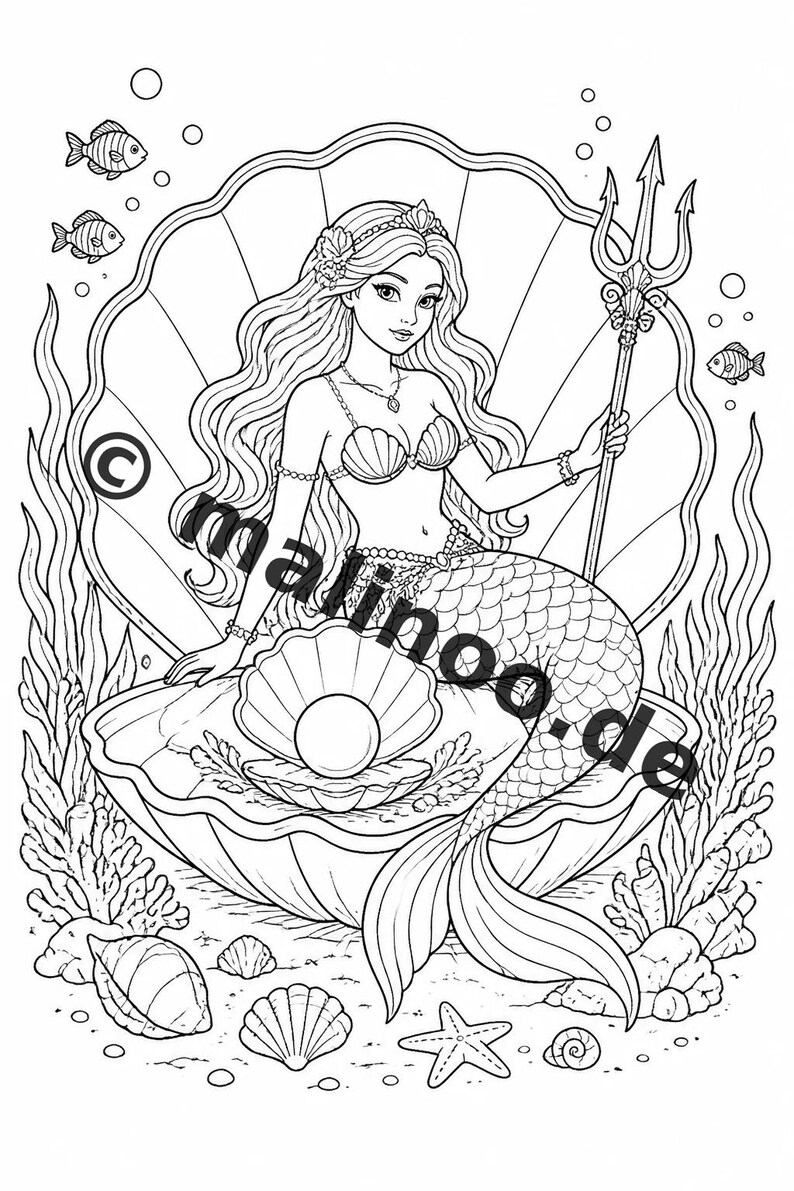 Libro para colorear de sirenas para niños – 100 páginas para colorear – Descarga en PDF E1/B4 (DIN-A4) – Regalo, actividad, calendario de adviento, cumpleaños imagen 7