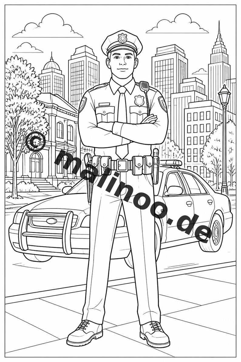 Politie kleurboek PDF download digitaal – 50 kleurplaten voor kinderen – Deel 2 Editie 1 (DIN-A4) afbeelding 3