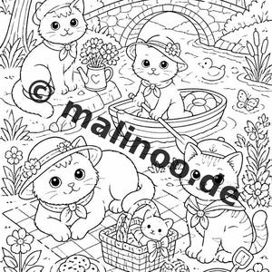 Katzen Malbuch Kinder – 50 Ausmalbilder – PDF Download E1/B1 (DIN-A4) – Geschenk, Reisebeschäftigung, Geburtstag, Beschäftigung Bild 4