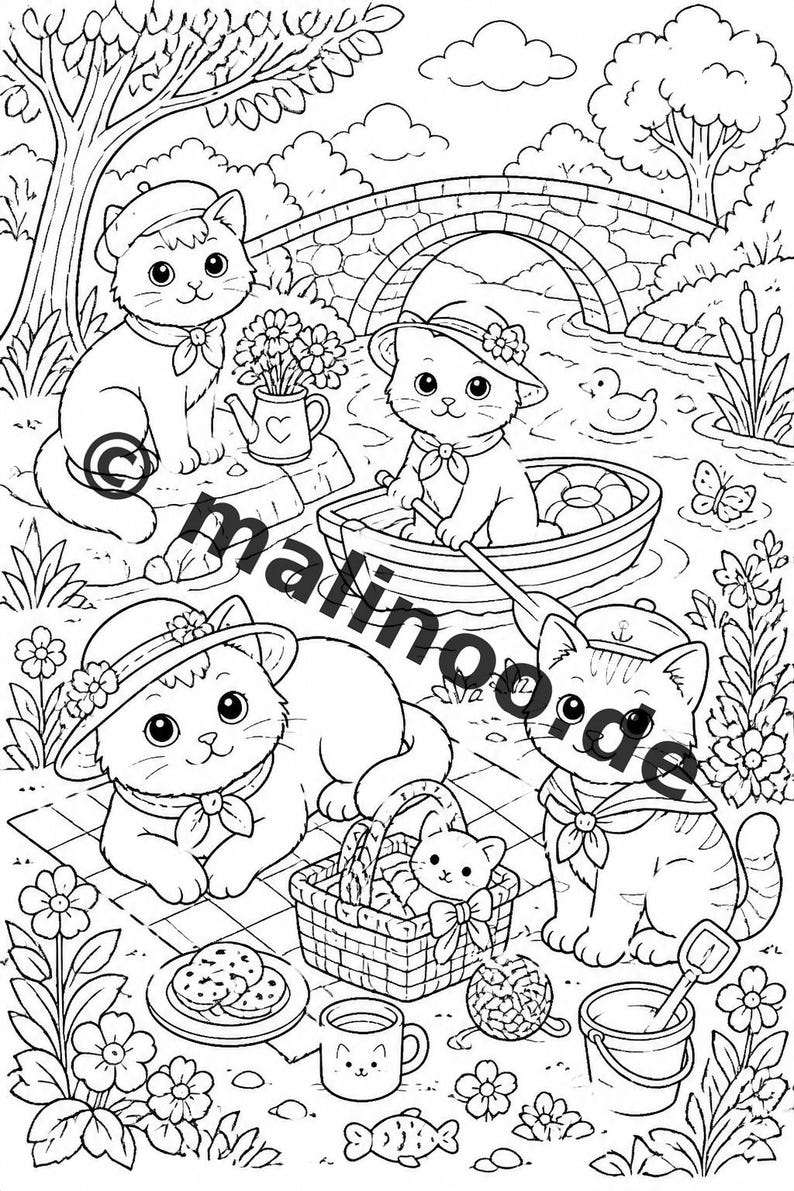 Katzen Malbuch Kinder – 50 Ausmalbilder – PDF Download E1/B1 (DIN-A4) – Geschenk, Reisebeschäftigung, Geburtstag, Beschäftigung Bild 4