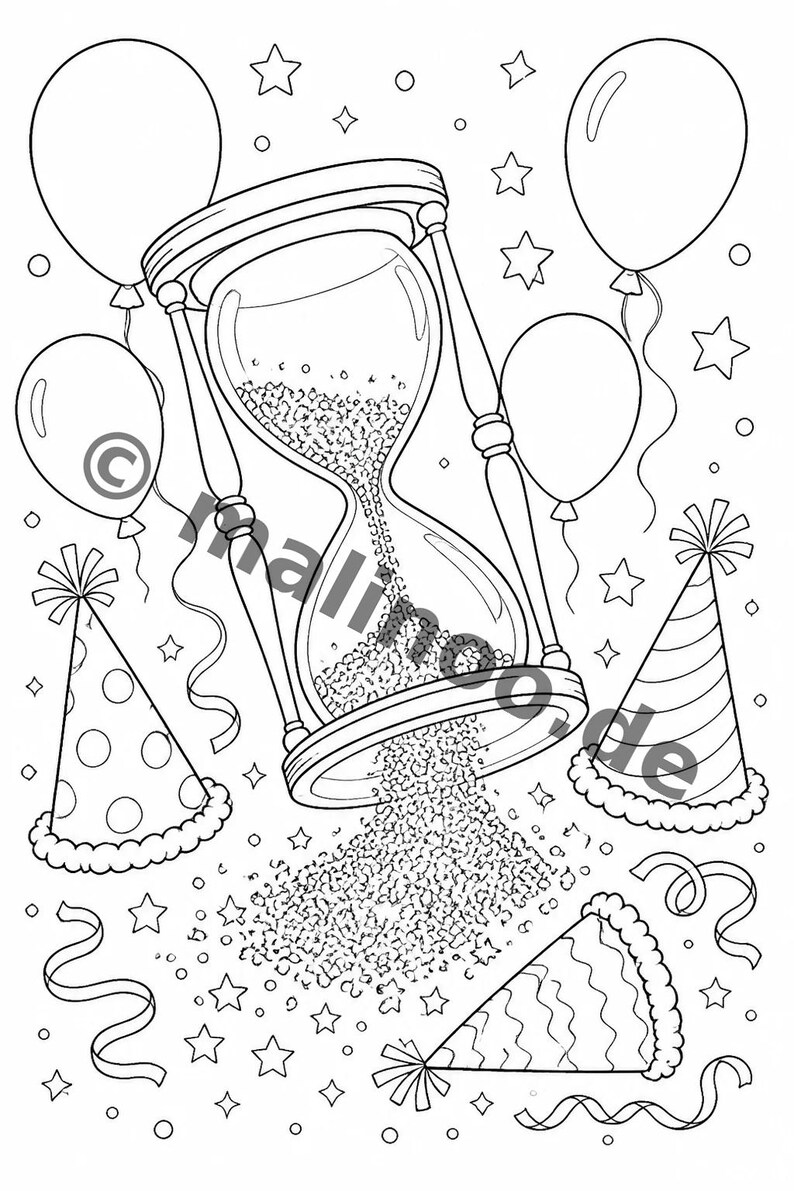 New Year's Eve coloring pages for children – activity for long car rides and flights – 100 coloring pages (PDF) E1 image 5