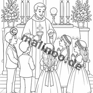 Dibujos para colorear de la Primera Comunión para niños de 6 años en adelante – 20 imágenes para colorear – una actividad para combatir el aburrimiento en días lluviosos (PDF) E1/B1 imagen 9