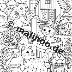 Cat Coloring Book for Kids – 50 Coloring Pages – PDF Download E1/B1 (DIN-A4) – Gift, Travel Activity, Birthday, Activity image 9