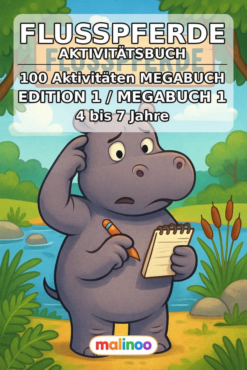 Hippopotamus Activity Sheets for ages 4 and up – 100 pages of puzzles – Materials for teachers, art classes and independent work (PDF) E1 image 2