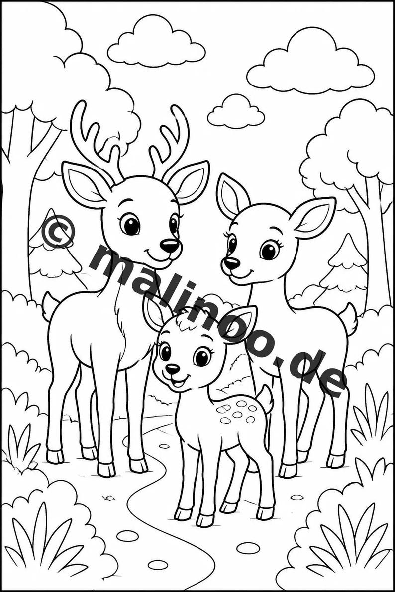 Dierenkleurboek voor kinderen – 50 kleurplaten – PDF-download E1/B1 (DIN-A4) – Cadeau, reisactiviteit, verjaardag, knutselactiviteit afbeelding 4