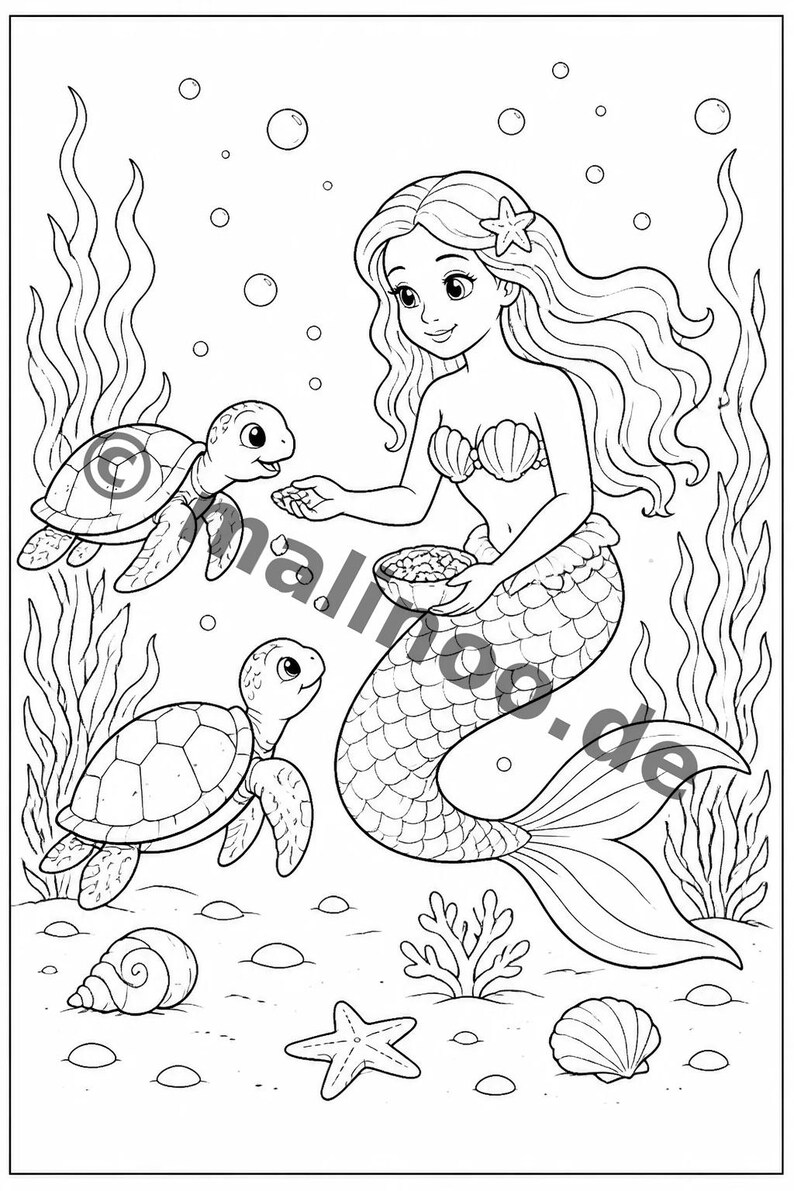 Livre de coloriage et de dessin de sirènes pour enfants – Activité pour les salles d'attente, les cabinets médicaux et les restaurants – 100 pages à colorier (format A4) E3 image 11