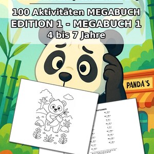 Panda's Aktivitätsbuch Kinder – 100 Rätsel- und Aktivitätsseiten – gedruckt+lose E1/B1 (DIN-A4) – Geschenk, Beschäftigung, Adventskalender Bild 2