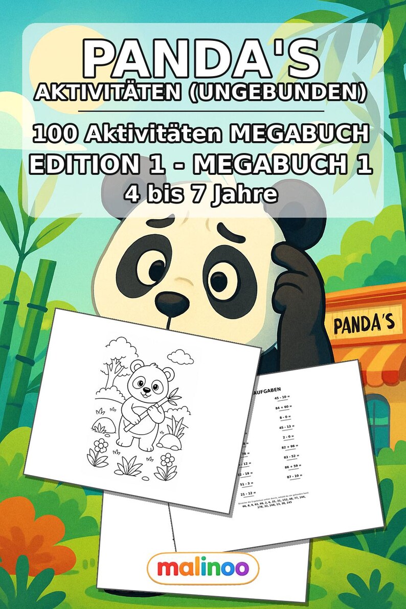 Panda's Aktivitätsbuch Kinder – 100 Rätsel- und Aktivitätsseiten – gedruckt+lose E1/B1 (DIN-A4) – Geschenk, Beschäftigung, Adventskalender Bild 2