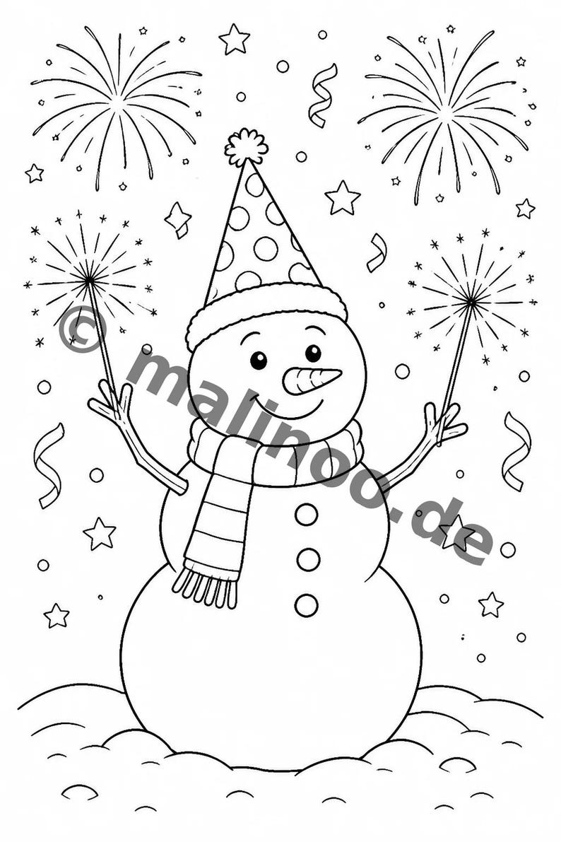 New Year's Eve coloring pages for children – activity for long car rides and flights – 100 coloring pages (PDF) E1 image 4