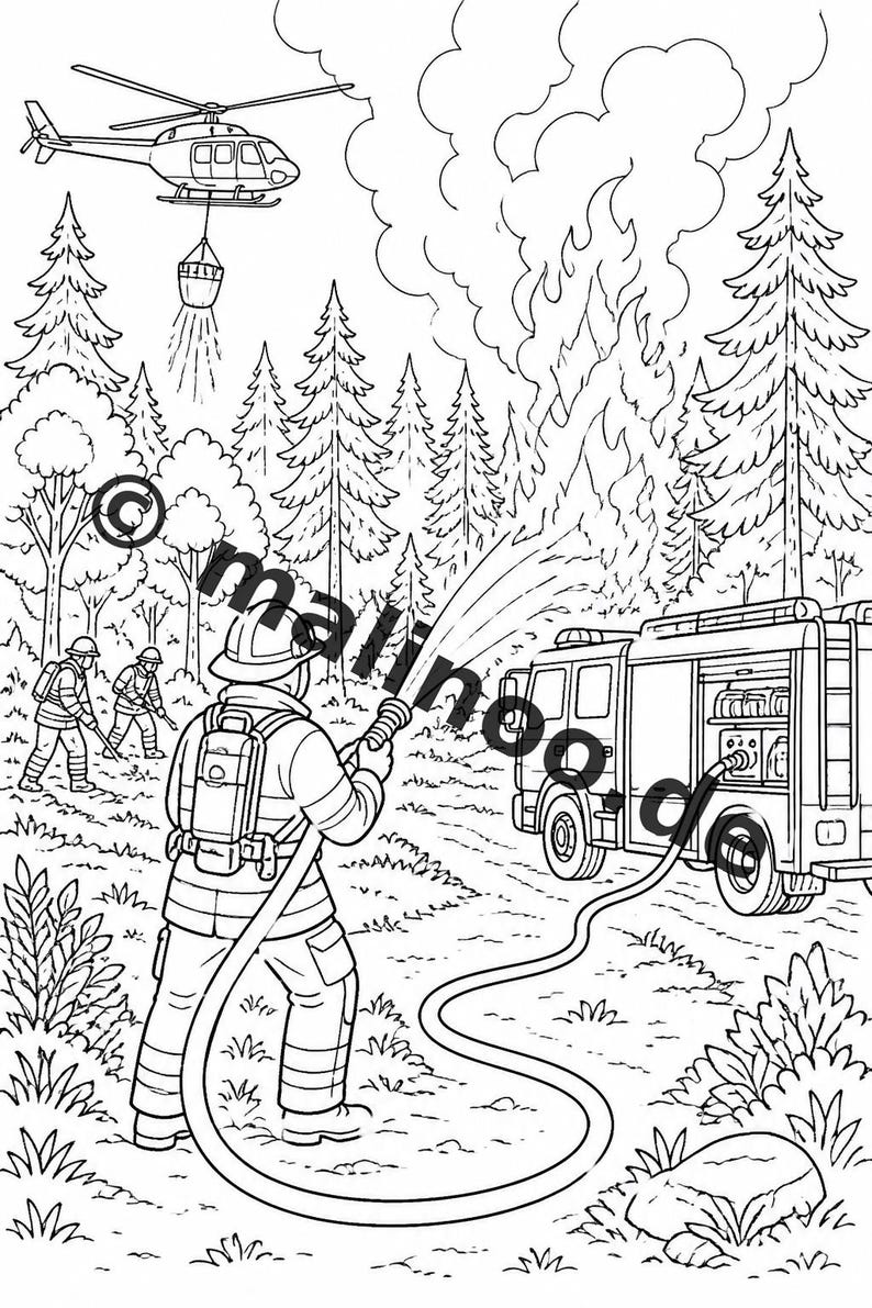 Livre de coloriage de pompiers à télécharger au format PDF – 20 pages à colorier pour enfants – Livre 02, Édition 1 (DIN-A4) image 13